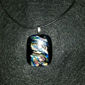 Handmade dychroic glass pendant with leather chain